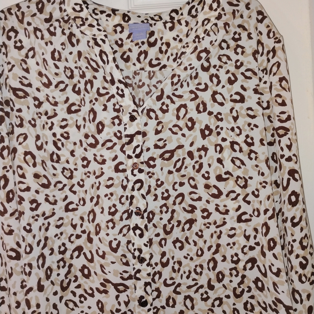 Laura Scott Cream and Brown Leopard Print Blouse PTP 23"